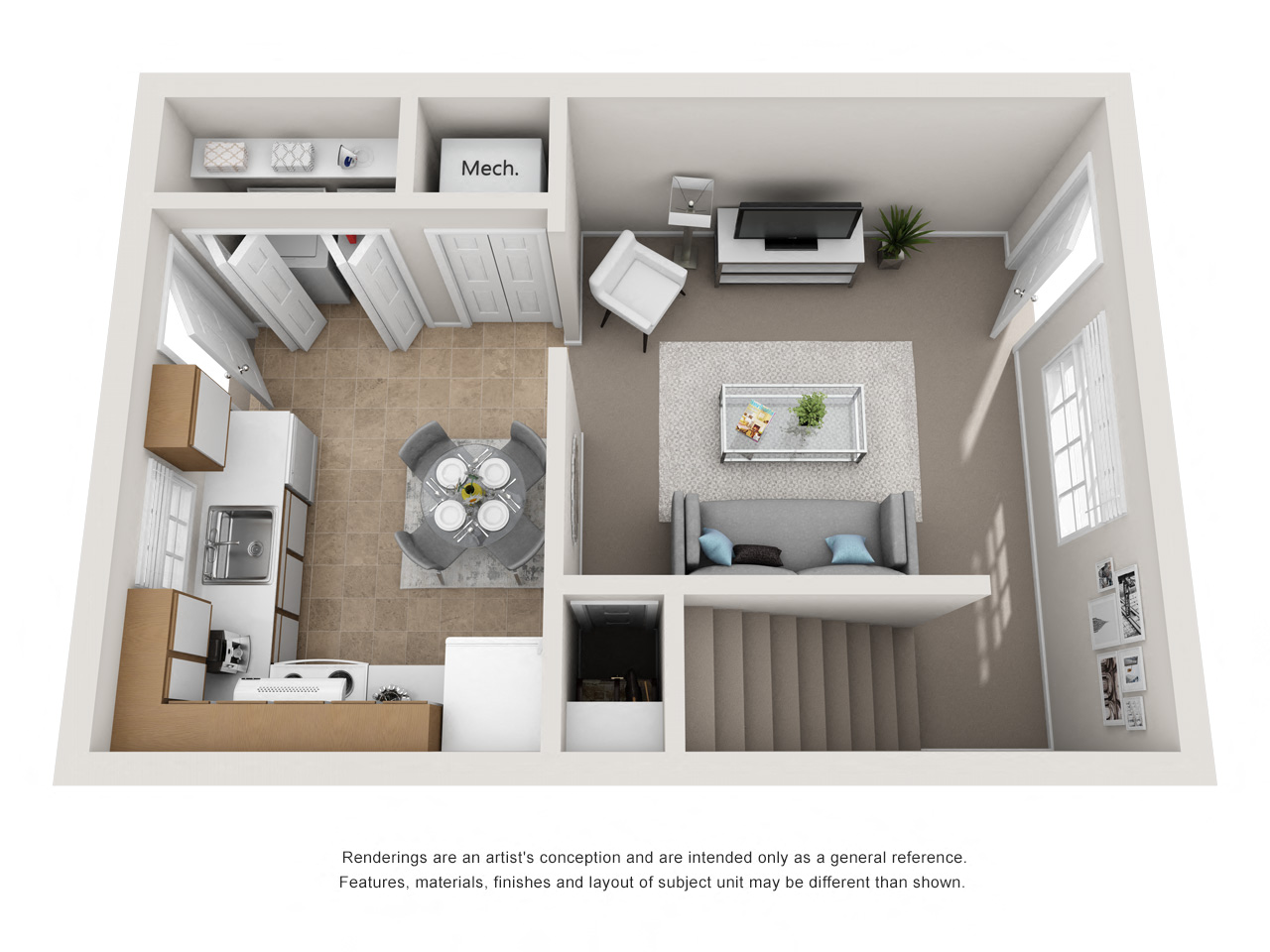 Floor plan for 2 beds, 1 bath, 628 sqft